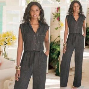 Soft Surroundings Camilla Jumpsuit Front Tie Button Size M Petite Grey